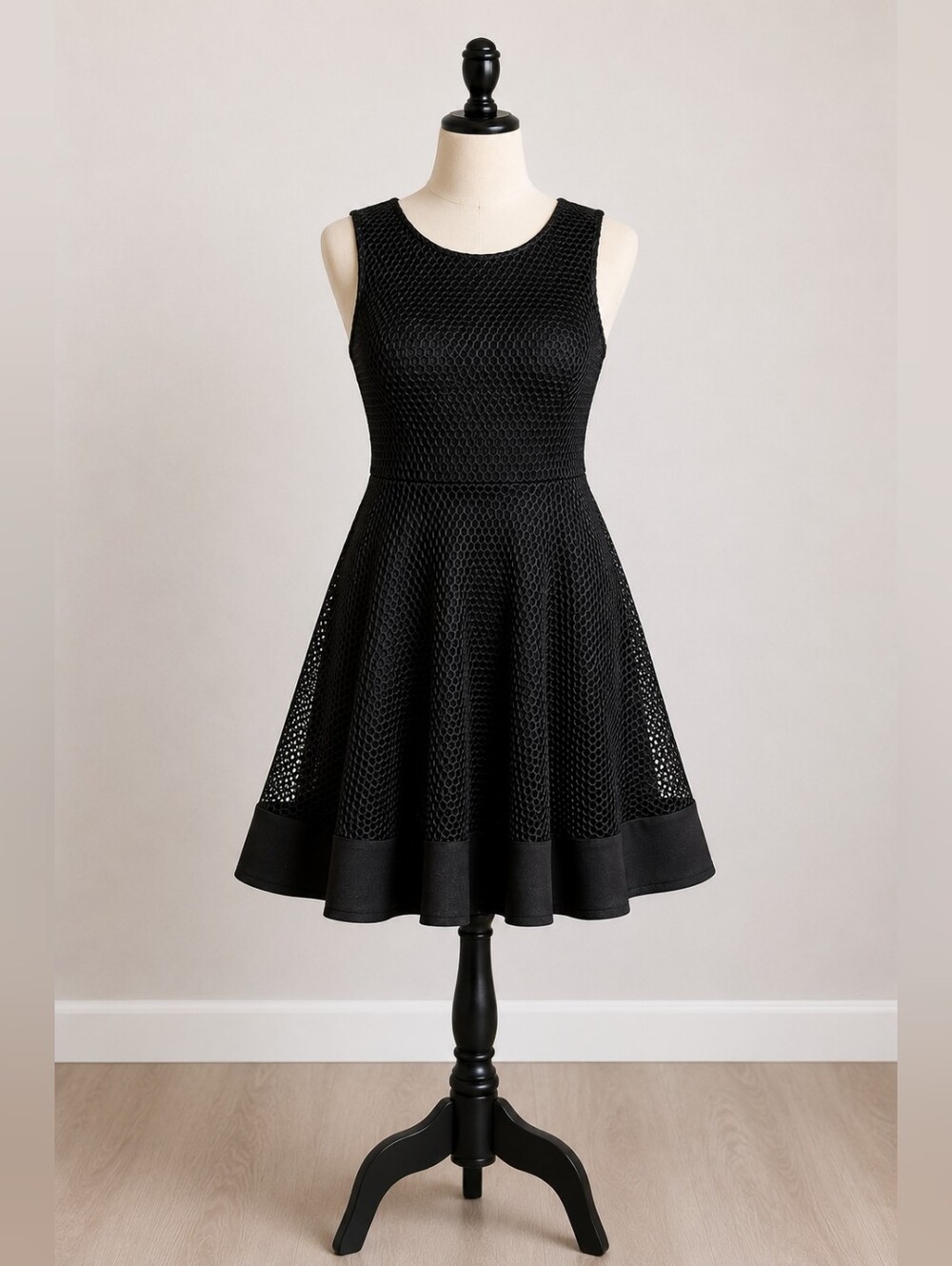 Forever 21 M Black Mesh Fit & Flare Skater Dress